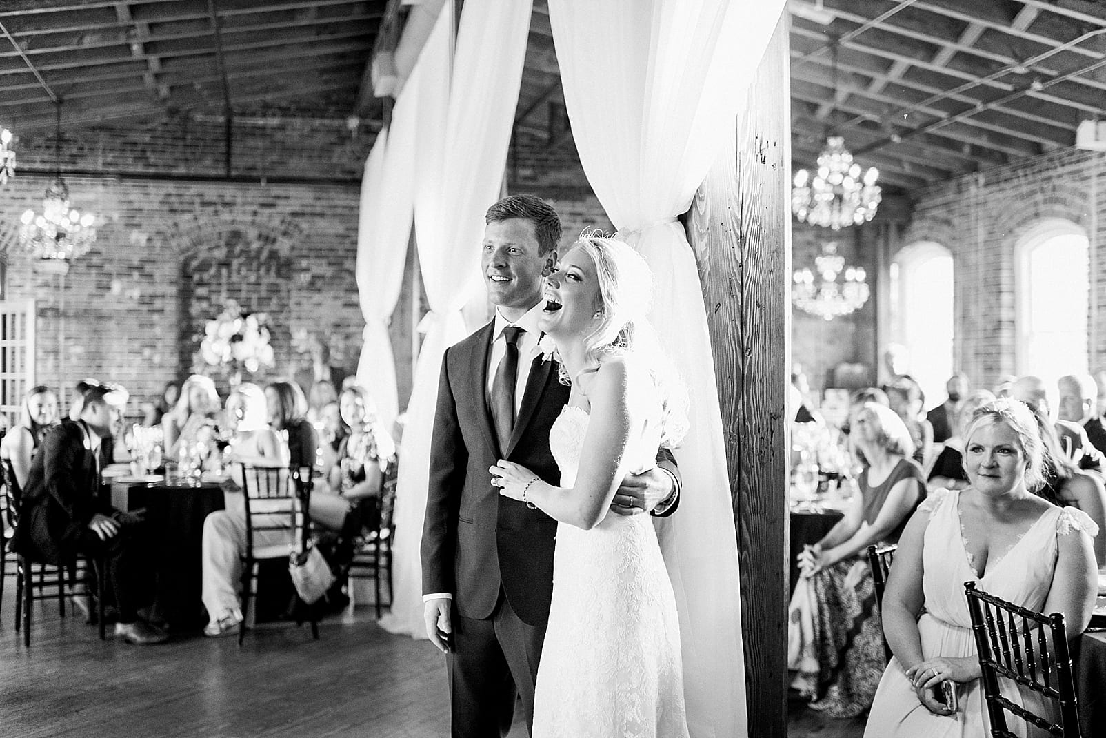 melrose knitting mill wedding reception photographer raleigh photographer bride and groom photo