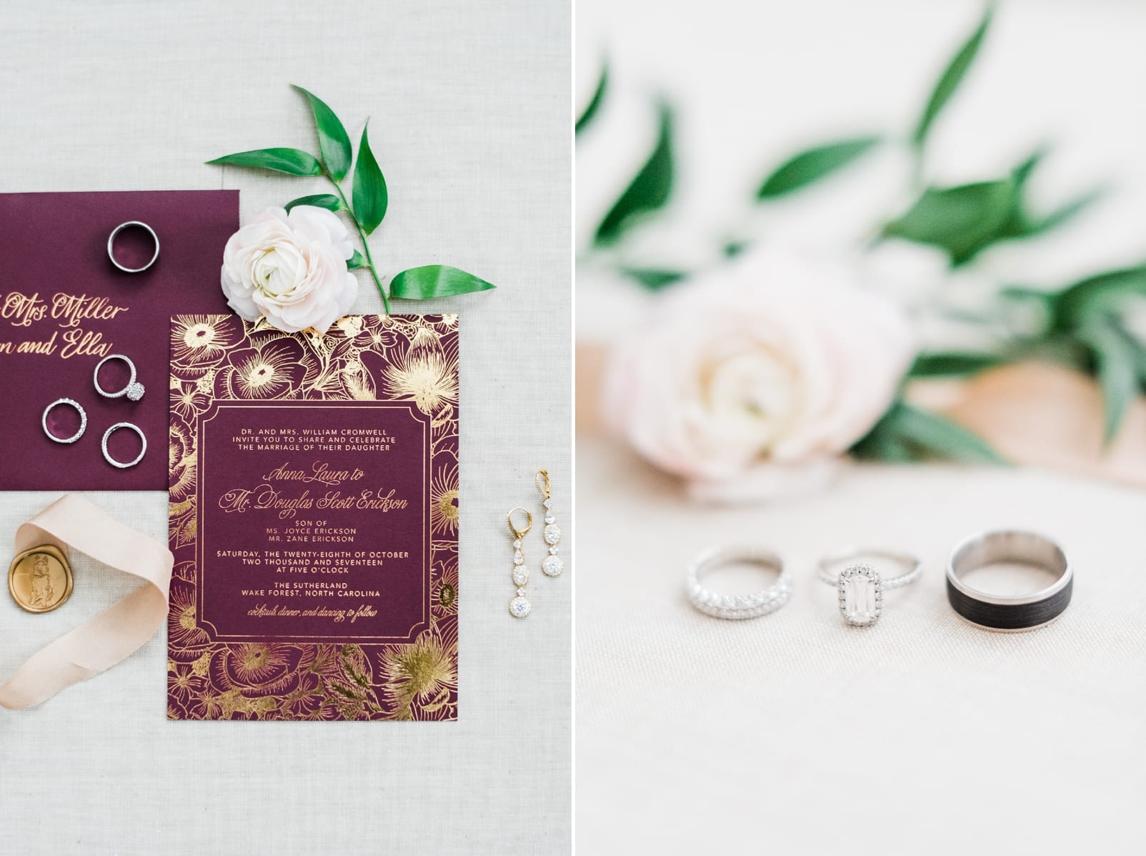 sutherland estate wedding photographer burgundy wedding invitation inspiration emerald engagement ring photo