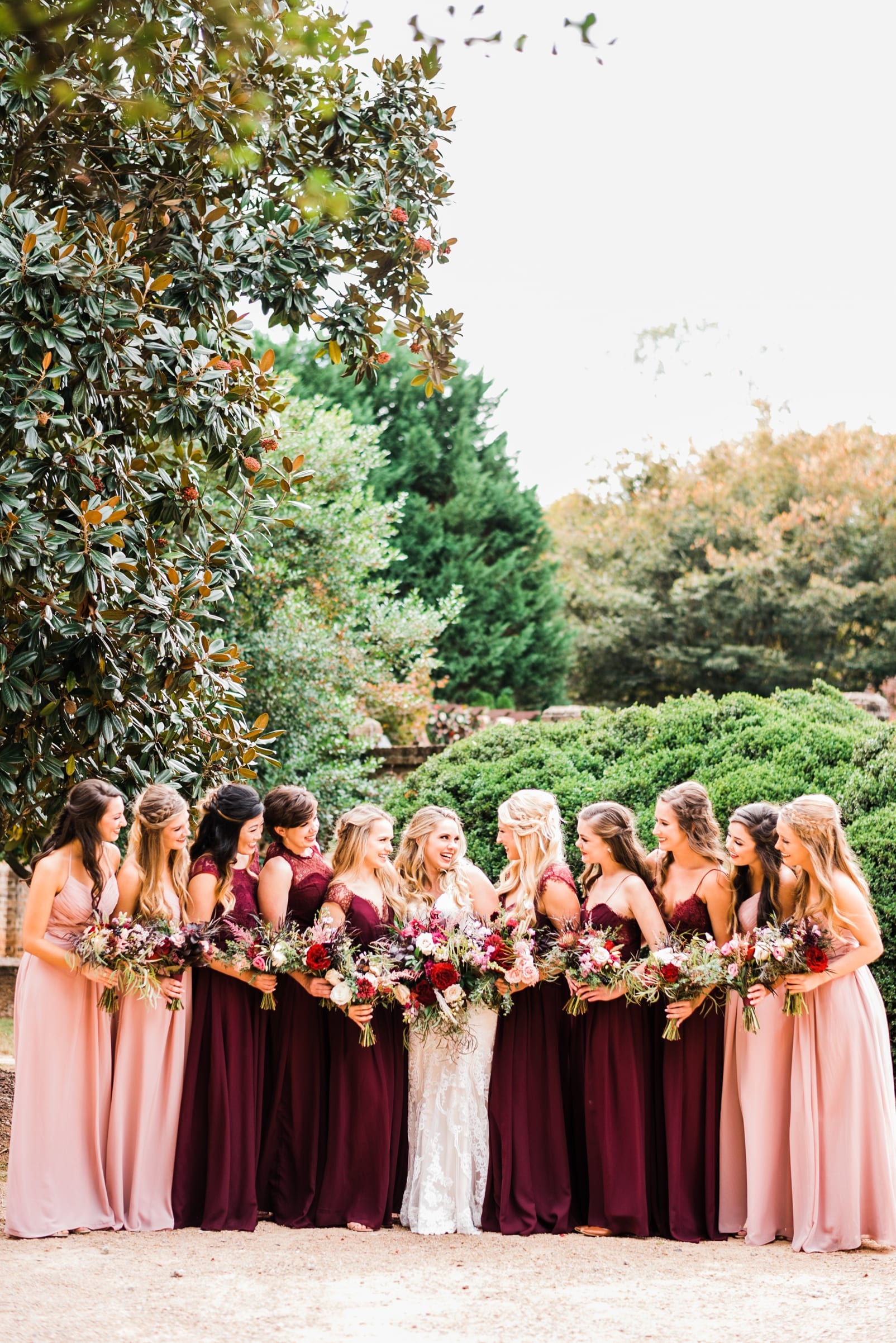 sutherland estate and gardens wedding photographer raleigh wedding photographer burgundy wedding party inspiration photo