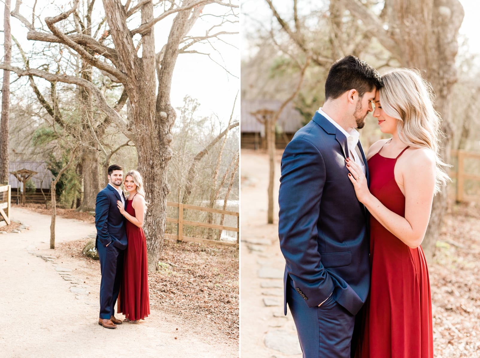 Raleigh engagement portraits, woman in a long red dress photo