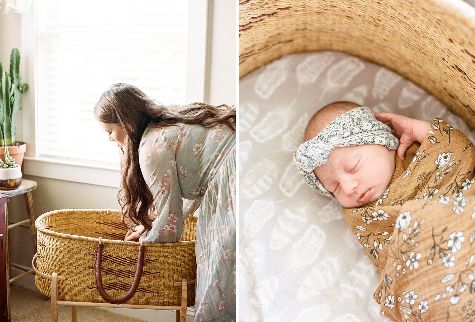 Raleigh mother setting her newborn daughter in a moses basket photo