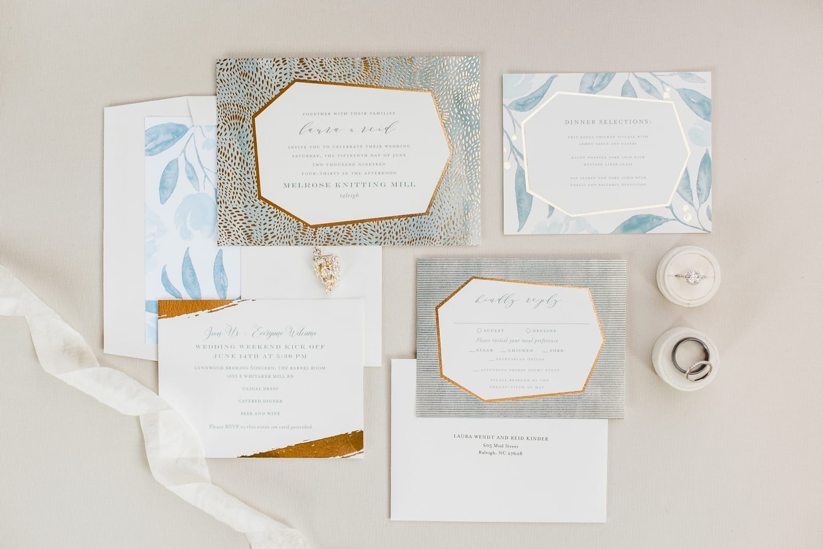 Minted invitation suite with light blue watercolor greenery photo