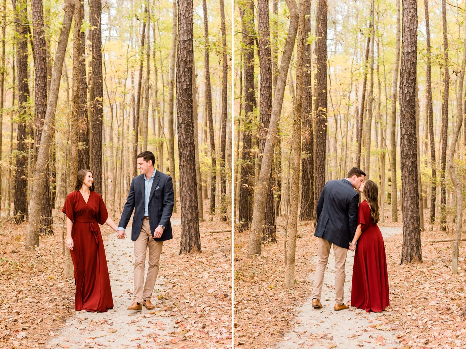 Raleigh engagement session in the woods during fall photo