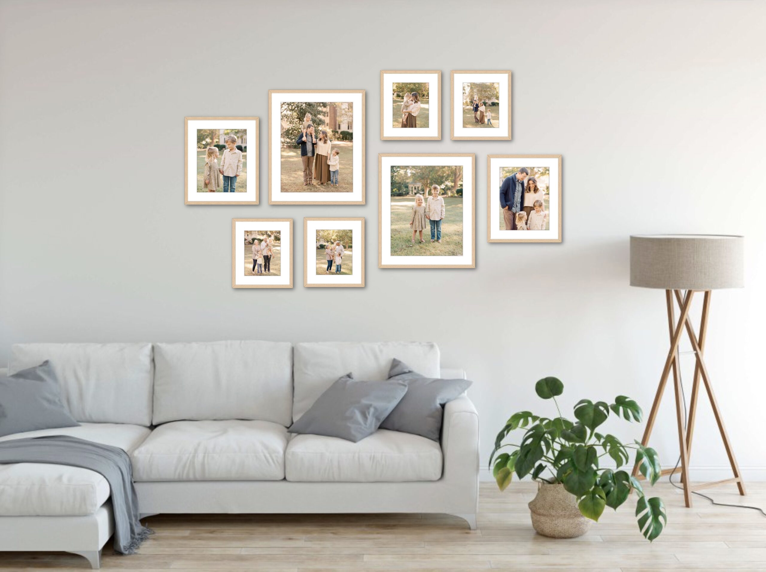 8 piece gallery wall ideas for your home by Raleigh family photographer A.J. Dunlap Photography.